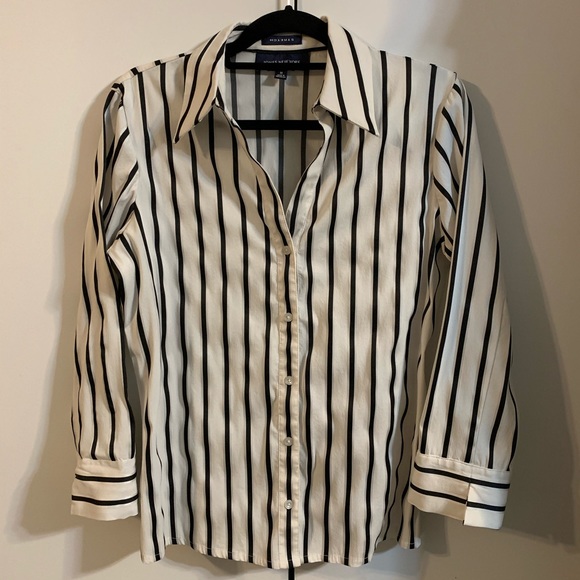 Jones New York Striped v-neck fitted button down blouse - Picture 1 of 8